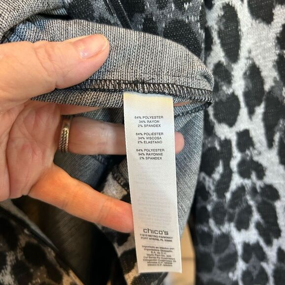 Chico's Black Gray Animal Leopard Print Full Zip Blazer Jacket Sz 2 NWT - Picture 7 of 8